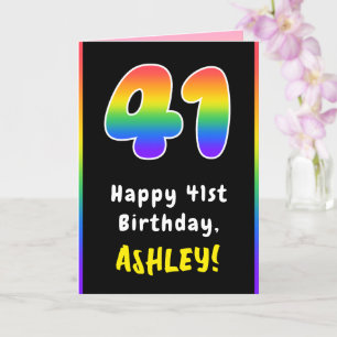 41st Birthday: Colourful Rainbow # 41, Custom Name Card