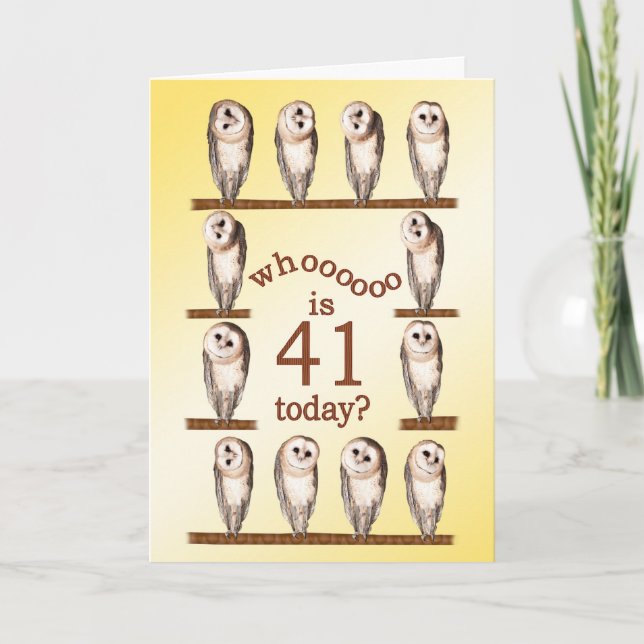 41st birthday, Curious owls card. Card (Front)