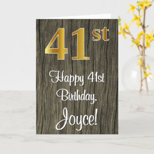 41st Birthday: Elegant Faux Gold Look #, Faux Wood Card