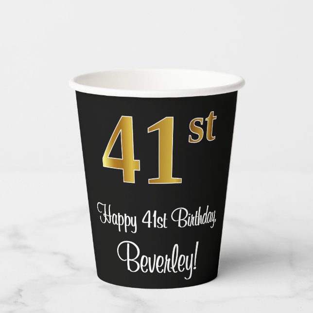 41st Birthday - Elegant Luxurious Faux Gold Look # Paper Cups (Back)