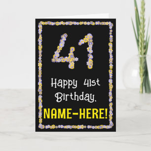 41st Birthday: Floral Flowers Number, Custom Name Card