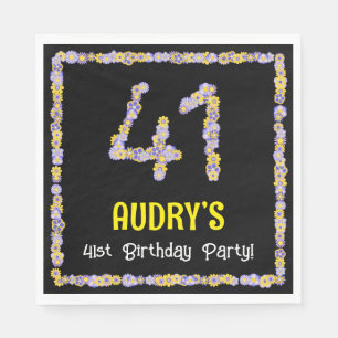 41st Birthday: Floral Flowers Number, Custom Name Napkin