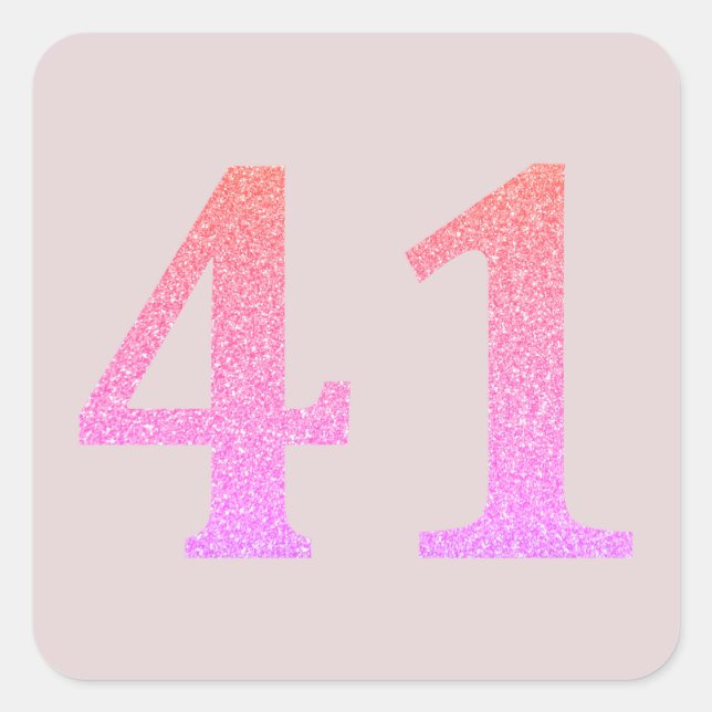 41st Birthday Forty One Blush Pink Purple Glitter Square Sticker (Front)