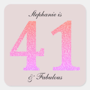 41st Birthday Forty One Fabulous Blush Pink Custom Square Sticker