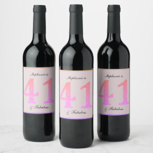 41st Birthday Forty One Fabulous Blush Pink Custom Wine Label