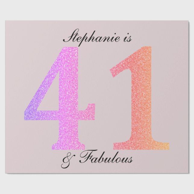 41st Birthday Forty One Fabulous Blush Pink Custom Wrapping Paper (Flat)