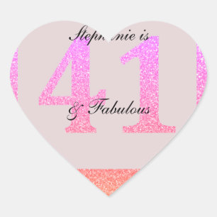 41st Birthday Forty One Fabulous Custom Blush Pink Heart Sticker