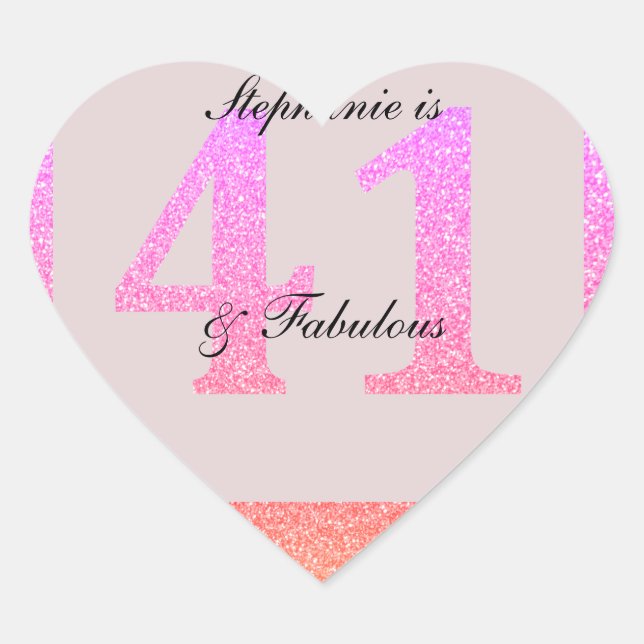 41st Birthday Forty One Fabulous Custom Blush Pink Heart Sticker (Front)