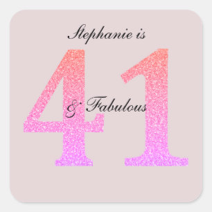 41st Birthday Forty One Fabulous Custom Blush Pink Square Sticker
