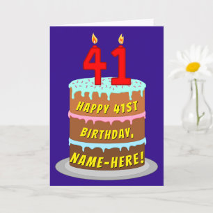 41st Birthday: Fun Cake and Candles + Custom Name Card