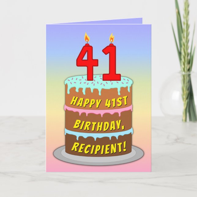 41st Birthday — Fun Cake & Candles, w/ Custom Name Card (Front)