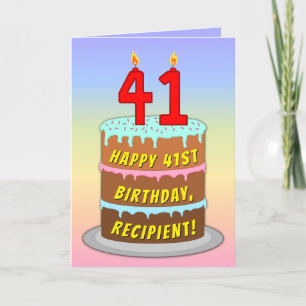 41st Birthday — Fun Cake & Candles, w/ Custom Name Card