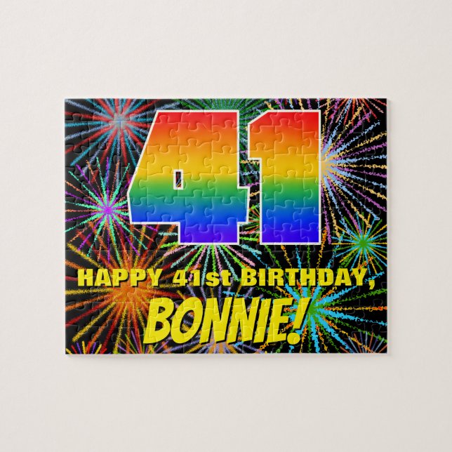 41st Birthday: Fun, Colourful Celebratory Firework Jigsaw Puzzle (Horizontal)
