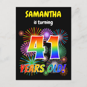 41st Birthday - Fun Fireworks, Rainbow Look "41" Postcard