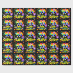 41st Birthday: Fun Fireworks, Rainbow Look # “41” Wrapping Paper
