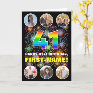 41st Birthday: Fun Rainbow #, Custom Name & Photos Card