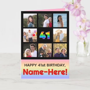 41st Birthday: Fun Rainbow #, Custom Photos + Name Card