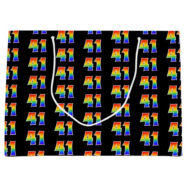 41st Birthday: Fun Rainbow Event Number 41 Pattern Large Gift Bag (Front)