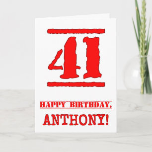 41st Birthday: Fun, Red Rubber Stamp Inspired Look Card