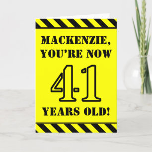 41st Birthday: Fun Stencil Style Text, Custom Name Card