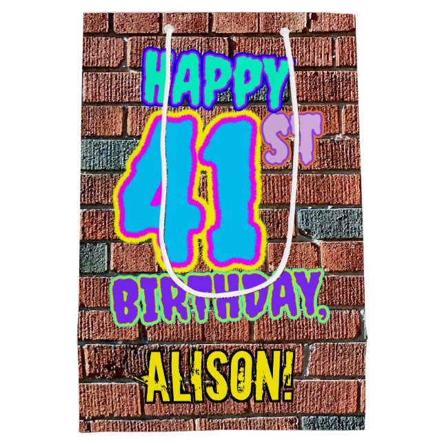 41st Birthday: Fun, Urban Graffiti Inspired Look Medium Gift Bag (Back)
