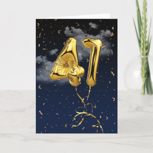 41st Birthday Gold Mylar Balloon and Confetti Card