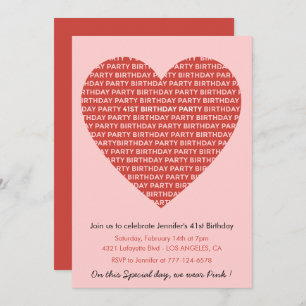 41st birthday invitation big hearts Red