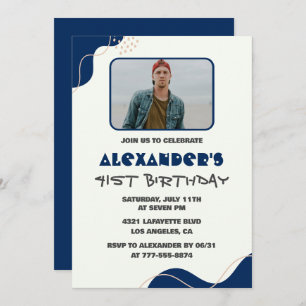 41st birthday invitations Men Navy Simple Photo