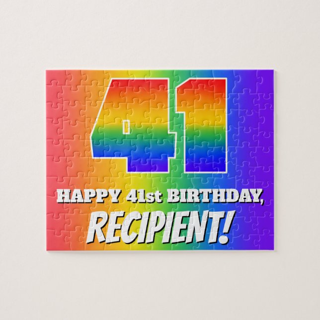 41st Birthday — Multicolored Rainbow Pattern “41” Jigsaw Puzzle (Horizontal)
