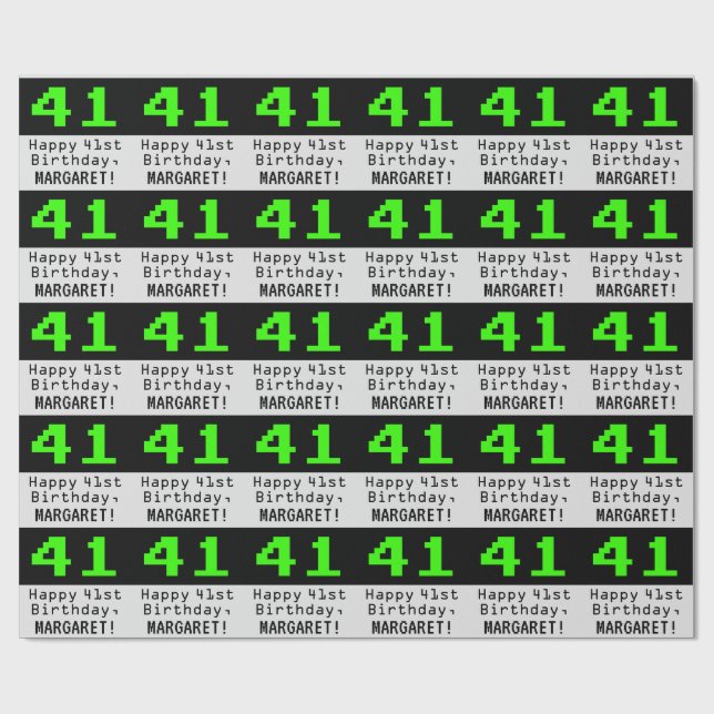 41st Birthday - Nerdy / Geeky Style "41" and Name Wrapping Paper (Flat)
