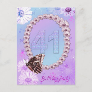 41st Birthday Party Butterfly and Daisy Invitation Postcard