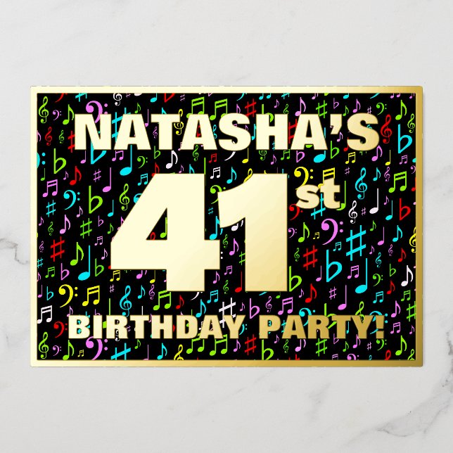 41st Birthday Party — Fun, Colourful Music Symbols (Front)