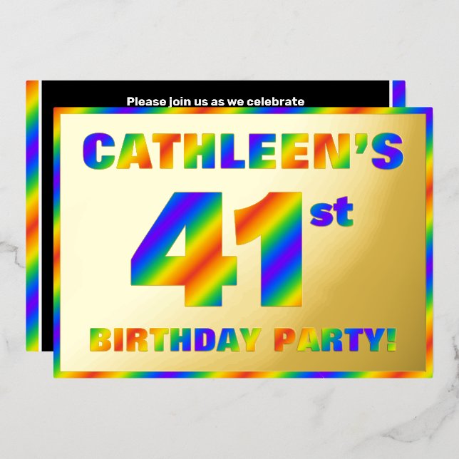 41st Birthday Party — Fun, Rainbow Spectrum “41” (Front/Back)