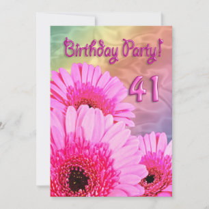 41st Birthday party invitation with pink flowers