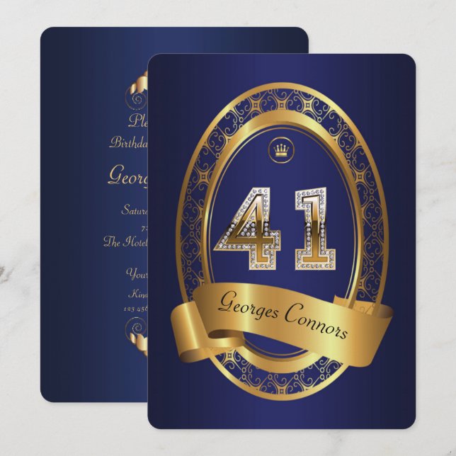 41st,birthday party woman man,elegant colour invitation (Front/Back)