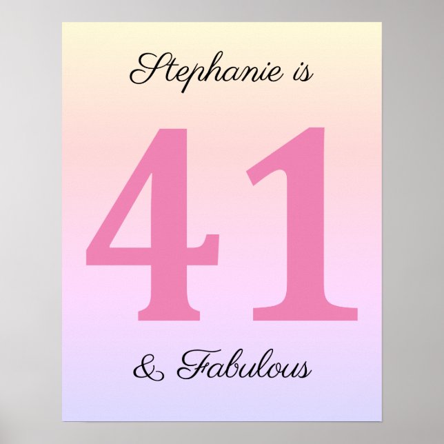 41st Birthday Pink Forty One And Fabulous Name Poster (Front)
