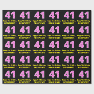 41st Birthday: Pink Stripes and Hearts "41" + Name Wrapping Paper