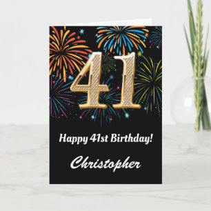 41st Birthday Rainbow Fireworks Black and Gold Card
