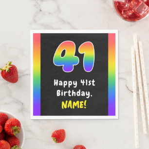 41st Birthday: Rainbow Spectrum # 41, Custom Name Napkin