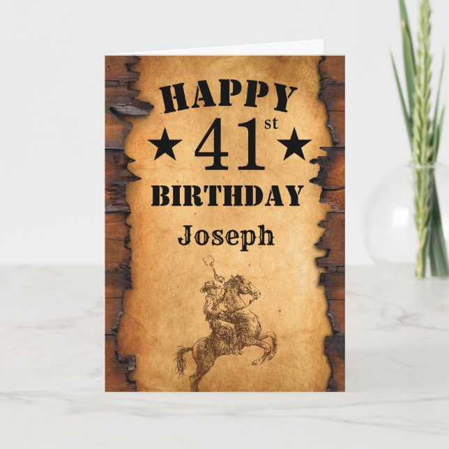 41st Birthday Rustic Country Western Cowboy Horse Card (Front)