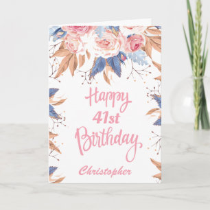 41st Birthday Watercolor Botanical Pink Floral Card
