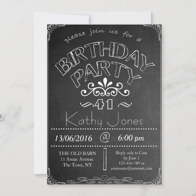 41st Chalkboard Birthday Celebration Invitation (Front)