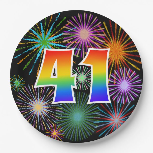41st Event - Fun, Colourful, Bold, Rainbow 41 Paper Plate (Front)