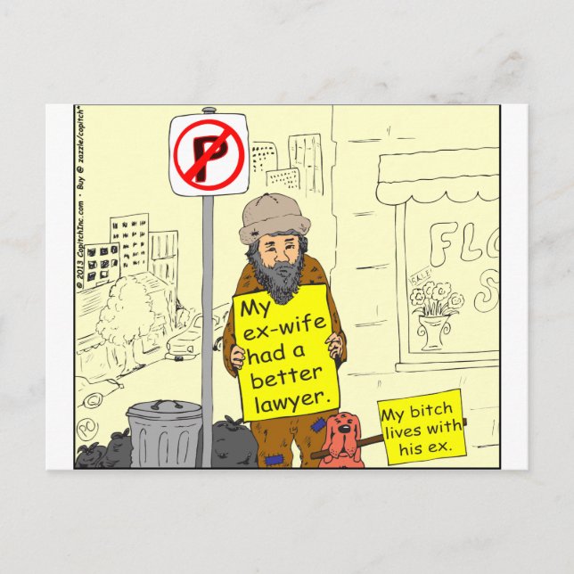 427 ex wife better lawyer Cartoon Postcard (Front)