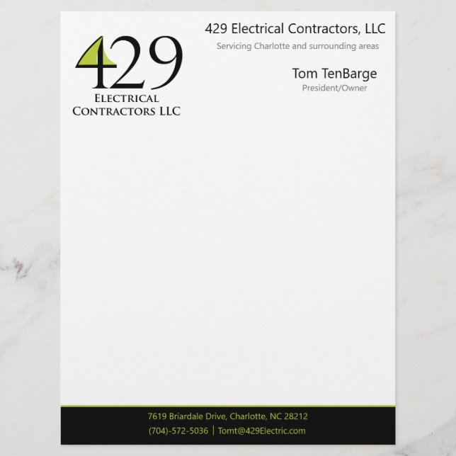 429 Electrical Business Custom Letterhead (Front)