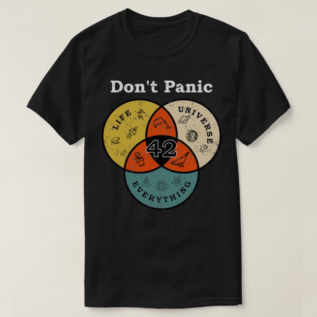 42 Dont Panic Life Universe Everything Hitchhiker  T-Shirt (Design Front)