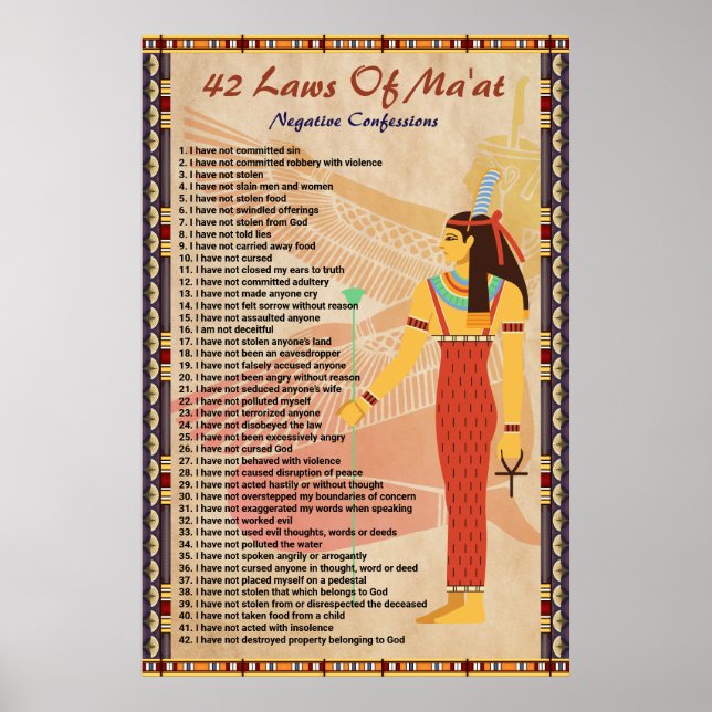 42 Laws Of Ma'at - Negative Confessions Poster (Front)