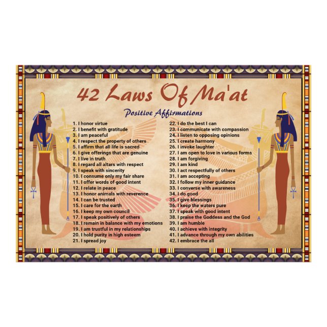 42 Laws Of Maat - Positive Affirmations Poster (Front)