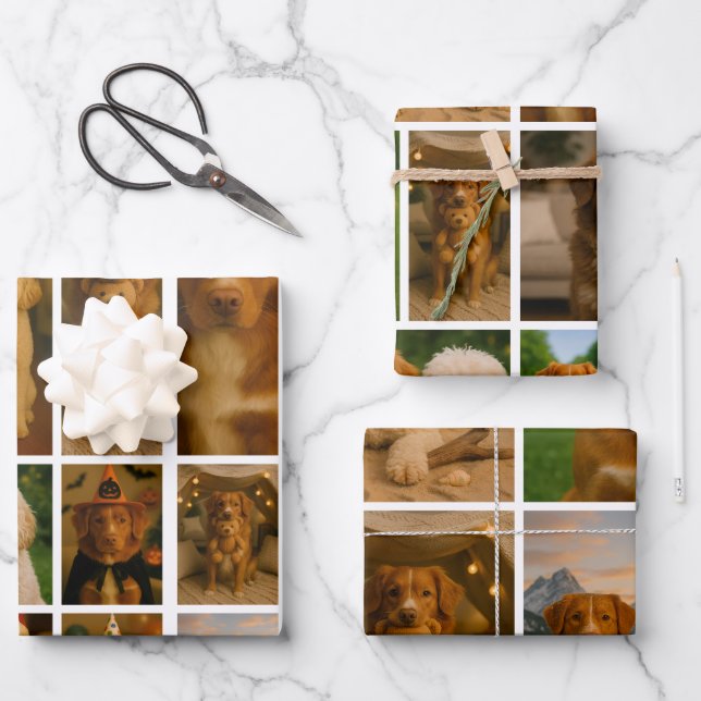 42 Photo Collage Personalised Template Wrapping Paper Sheet (Front)