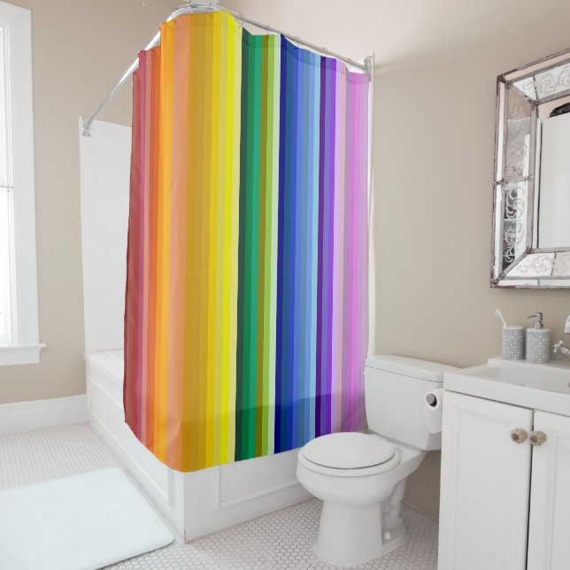 42 Stripes Rainbow Spectrum Shower Curtain (In Situ)